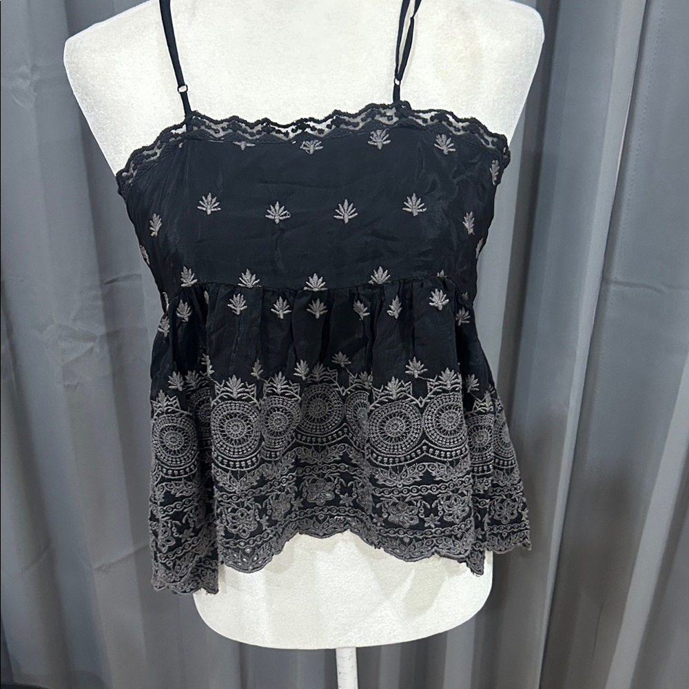 Free People Black and Gray Embroidered Camisole